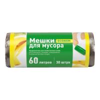 Мешки для мусора ПНД, 60 л, чёрные, в рулоне, эконом, 30 шт/уп.