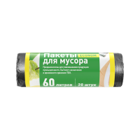 Мешки для мусора ПНД, 60 л, чёрные, в рулоне, эконом, 20 шт/уп.