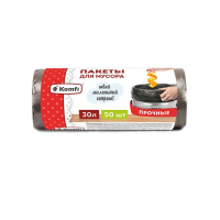 Мешки для мусора ПНД, 7 мкм, 30 л, чёрные, в рулоне, 50 шт/уп., Komfi