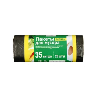 Мешки для мусора ПНД, 35 л, чёрные, в рулоне, эконом, 20 шт/уп.