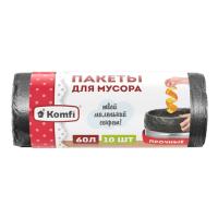 Мешки для мусора ПНД, 60 л, 10 шт, в рулоне, черный, Komfi