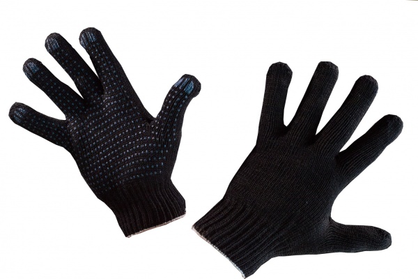 Перчатки Х/Б — 5 нитей с ПВХ, черные